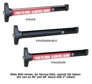 Three push bars with alarm labels displayed.