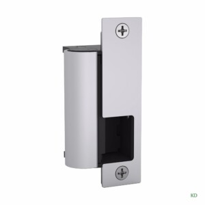 Silver door hinge with screw detailing.