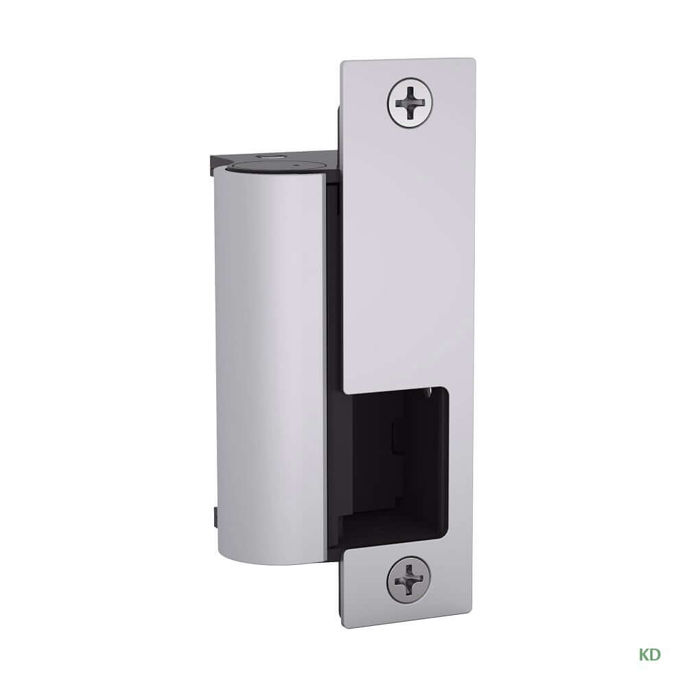 Silver door hinge with screw detailing.