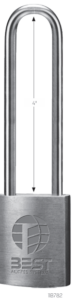 U-lock with a 4-inch shackle, silver metal body, featuring the BEST Access Systems logo on the base