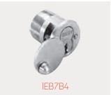 Small silver cam lock with two circular ends connected by a central housing on a light background. (Product code 1E7B74)