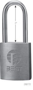 Silver padlock with a 2-inch shackle and BEST Access Systems logo on the body.