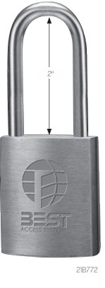 Silver padlock with a 2-inch shackle and BEST Access Systems logo on the body.