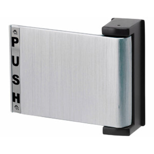 Metal push plate for door security hardware.