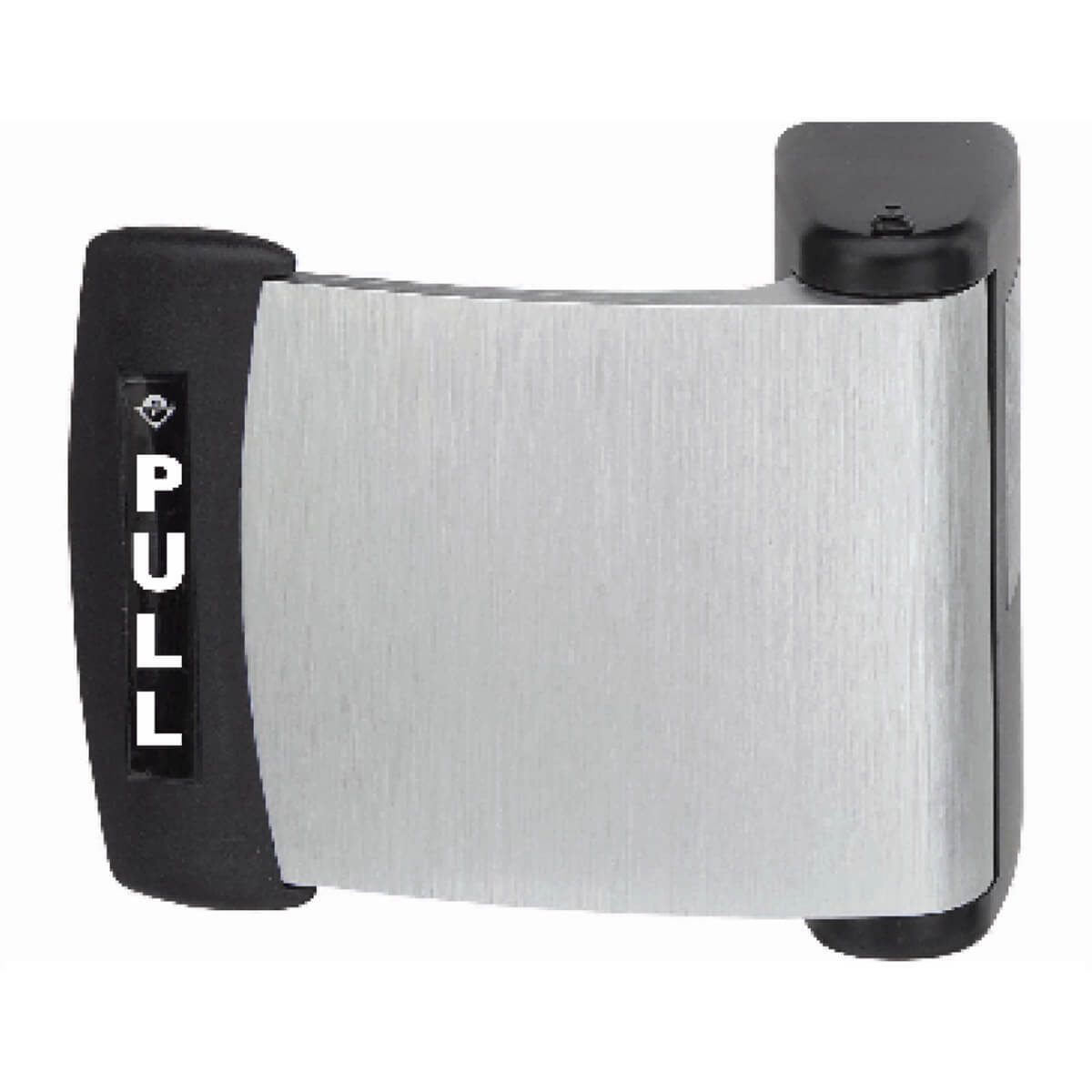 Accessible pull handle with brushed metal finish.