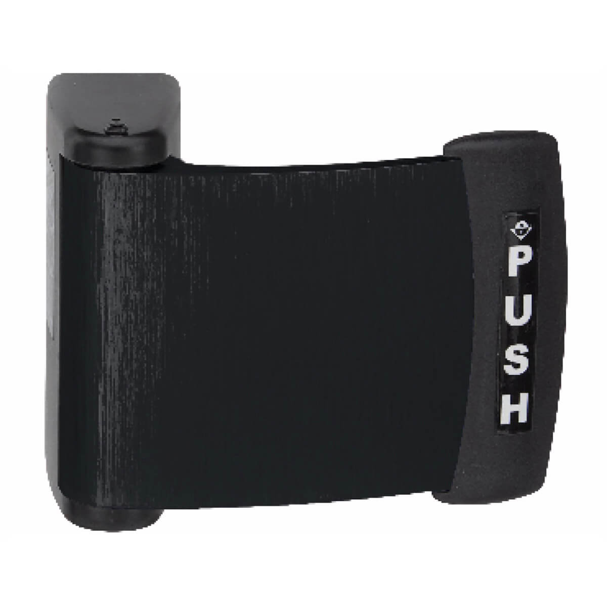 Black door handle with "Push" label on side.