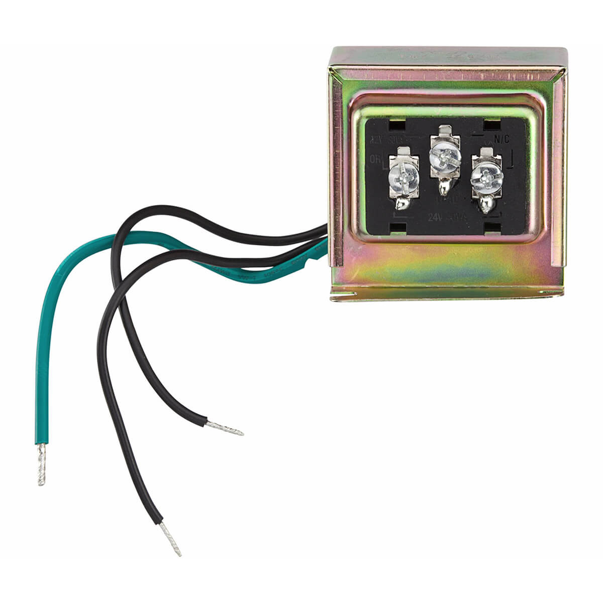 Wired 24V electrical transformer with exposed wires.