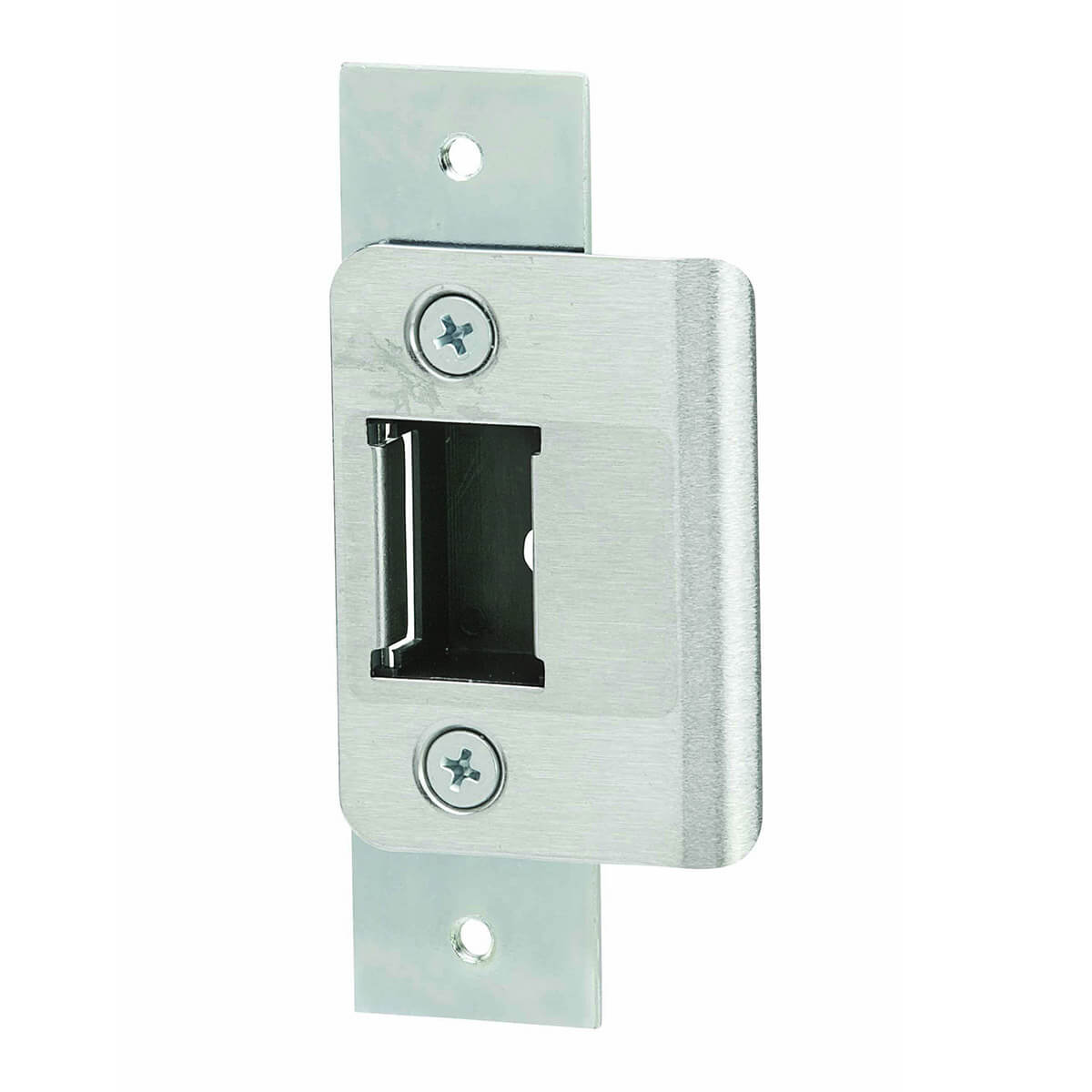 Metal door latch with mounting screws visible.