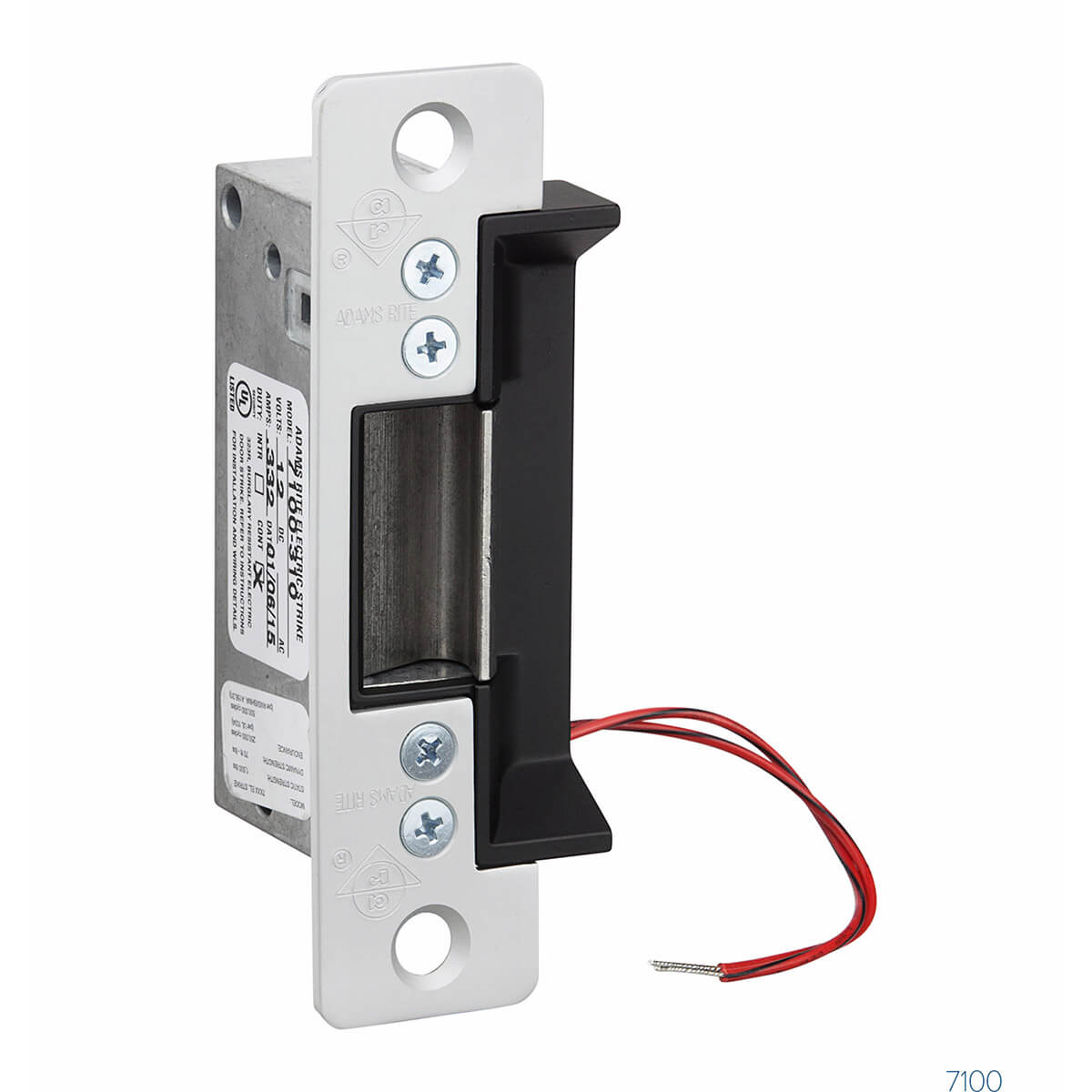 Electric strike door hardware with exposed red wires.