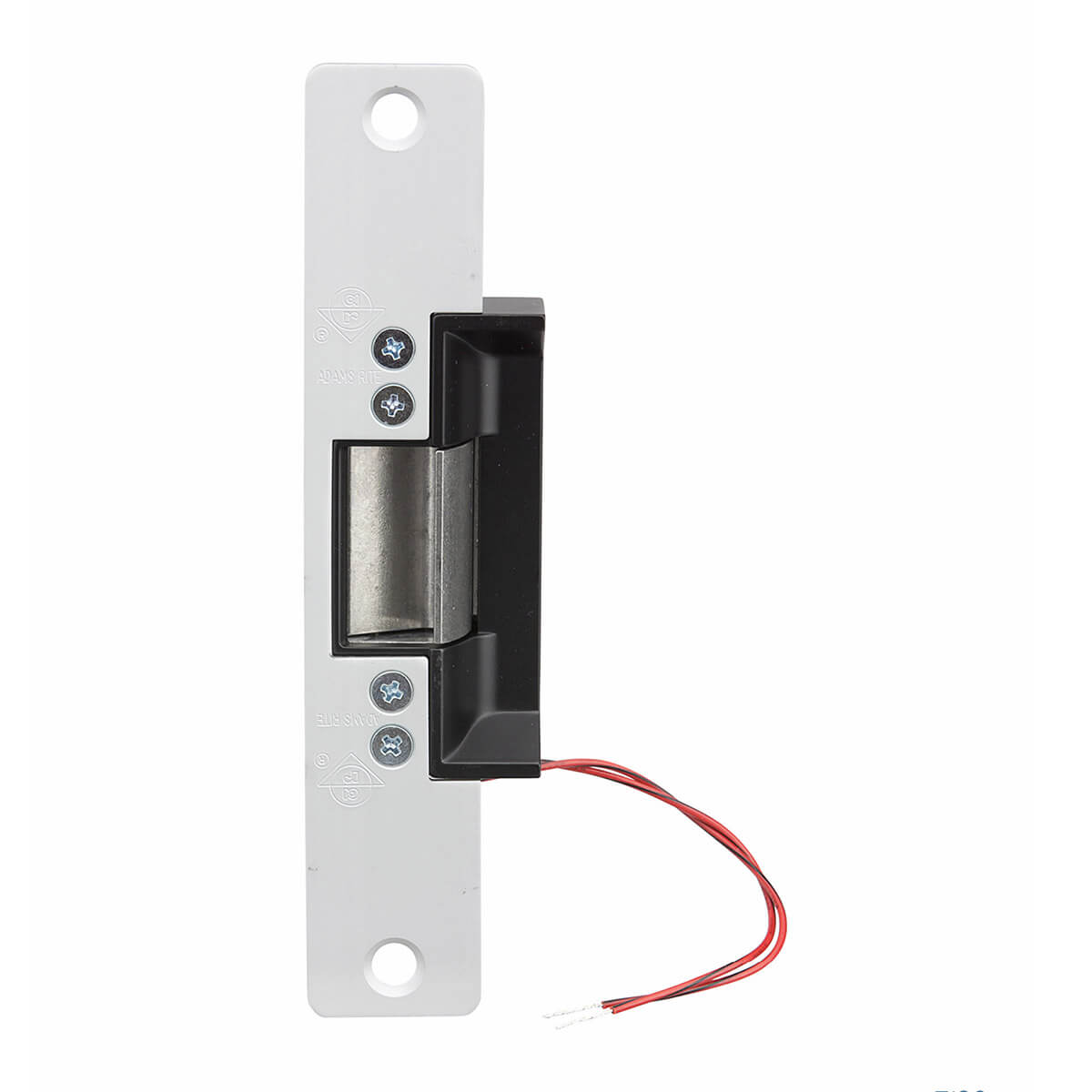 Electric door strike with exposed wiring.