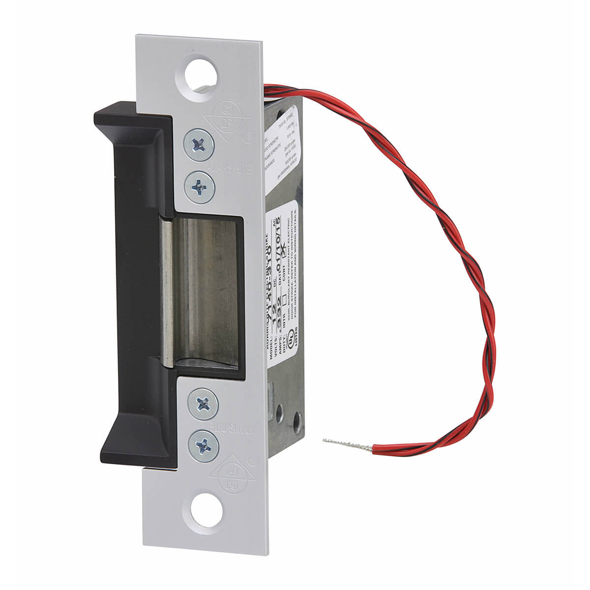 Electric door strike with attached wiring displayed.
