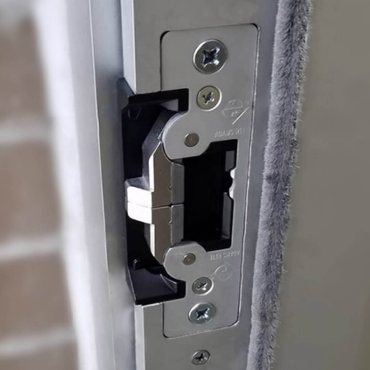 Close-up of door security locking mechanism.