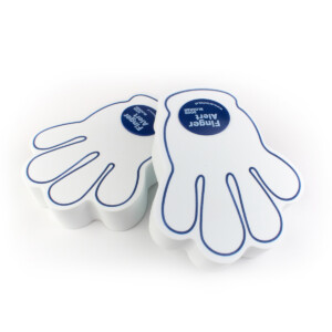 Hand-shaped door stoppers preventing accidental finger injuries.