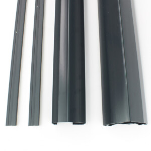 Four black door seals aligned on white background.