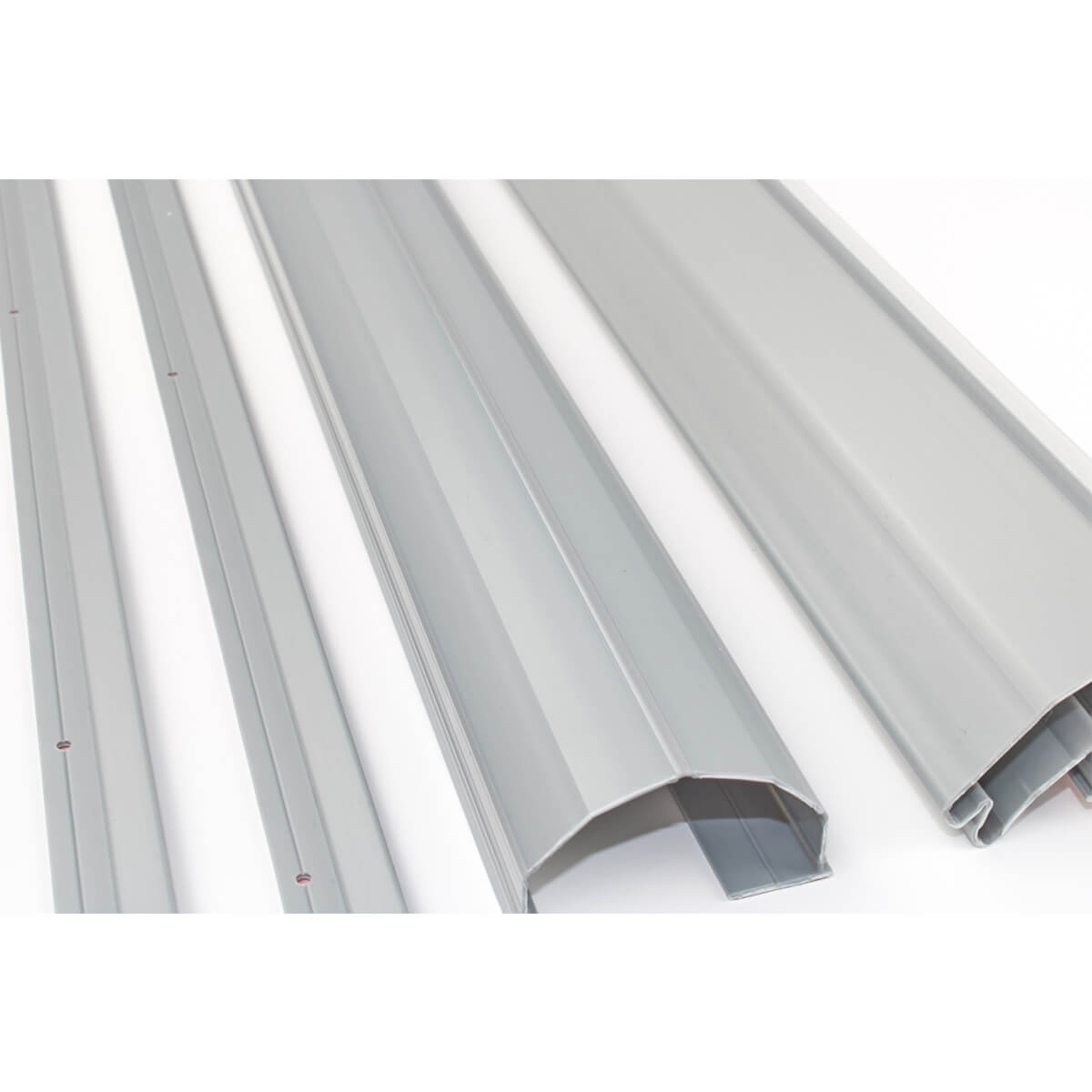 Aluminum door hardware on white background.