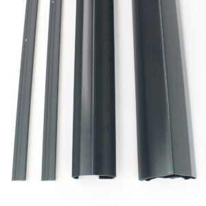 Black door frame components on white background.