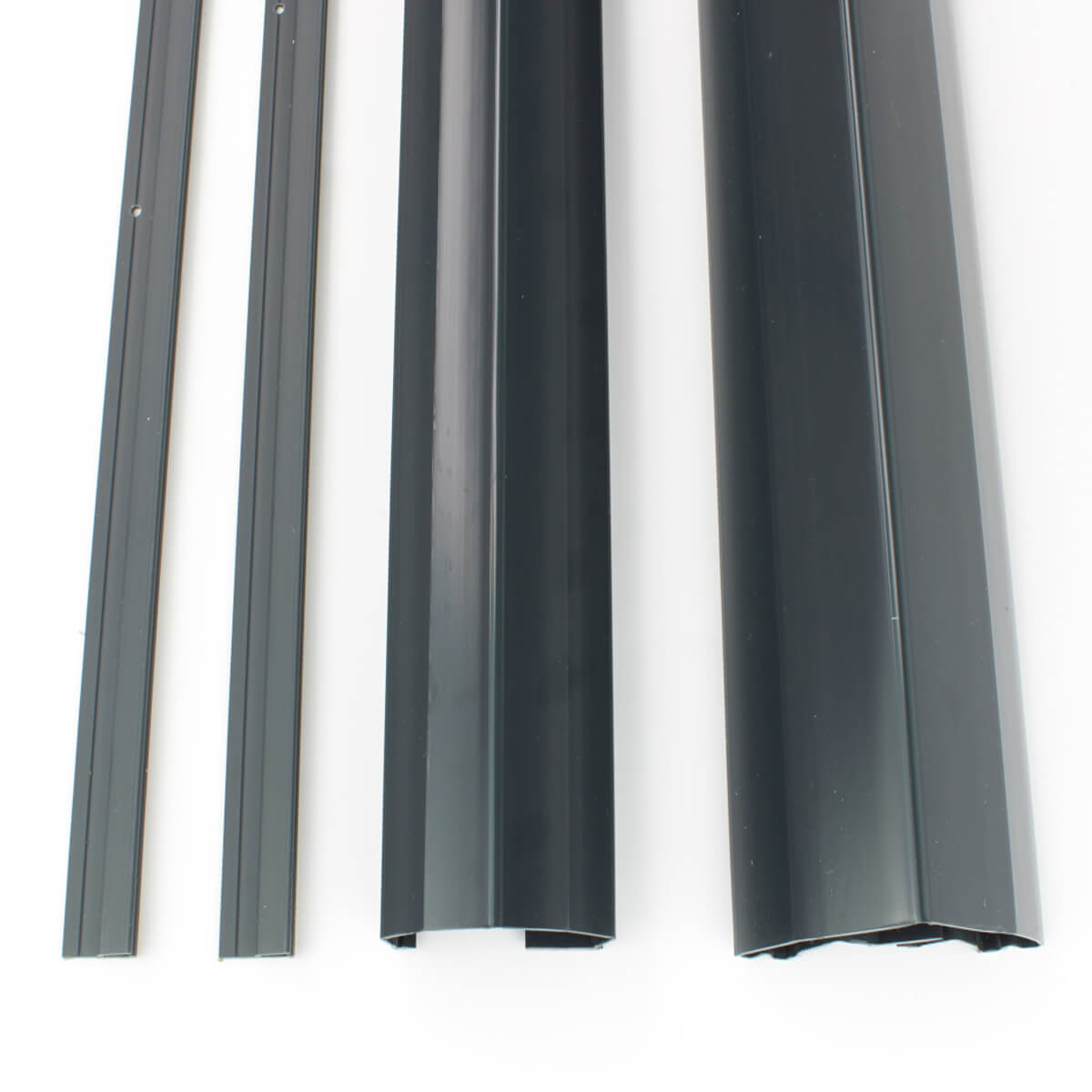 Black door frame components on white background.