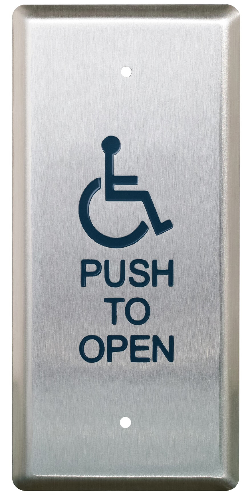 Accessible push button with wheelchair symbol for doors.
