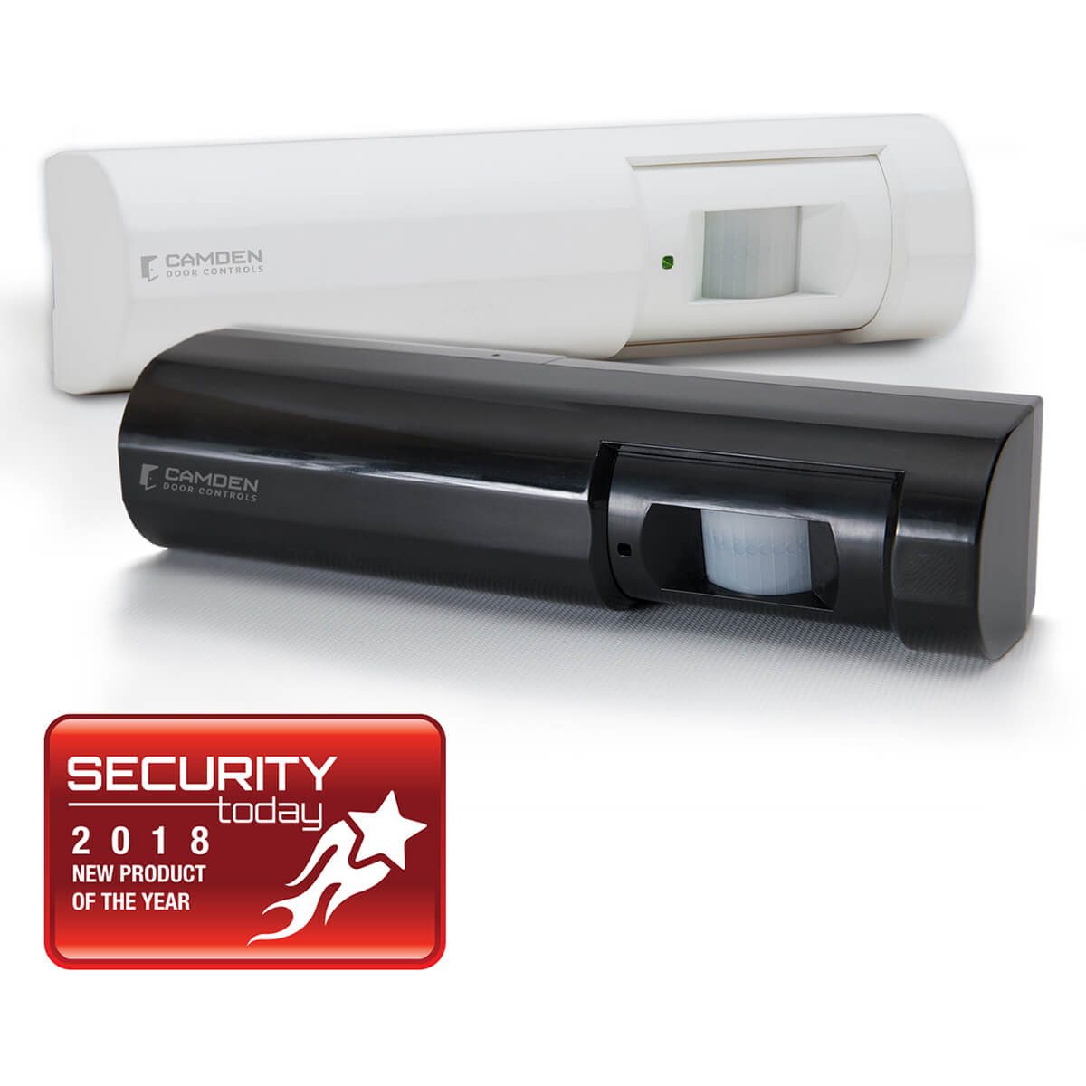Two Camden door sensors with security award recognition.