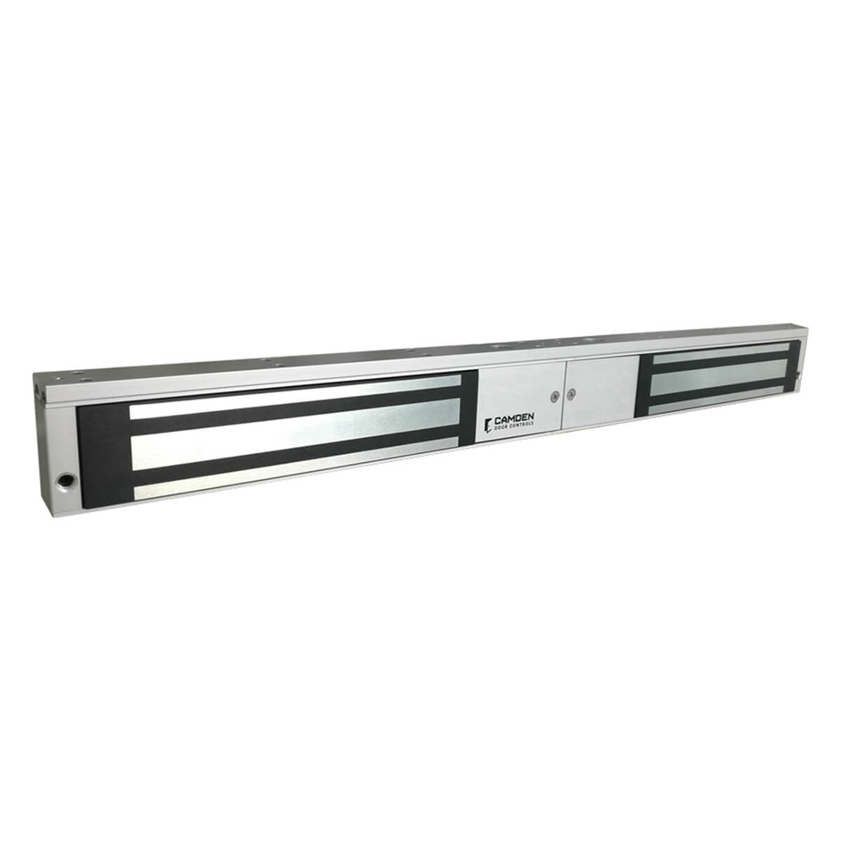 Silver magnetic lock for security doors.