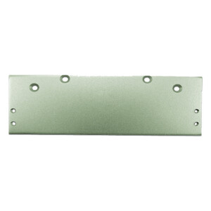Metal security plate with multiple mounting holes.