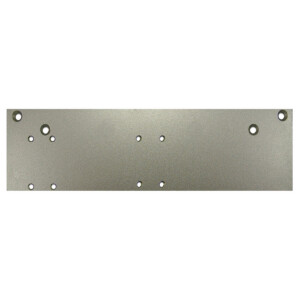 Metal door security plate with multiple mounting holes.