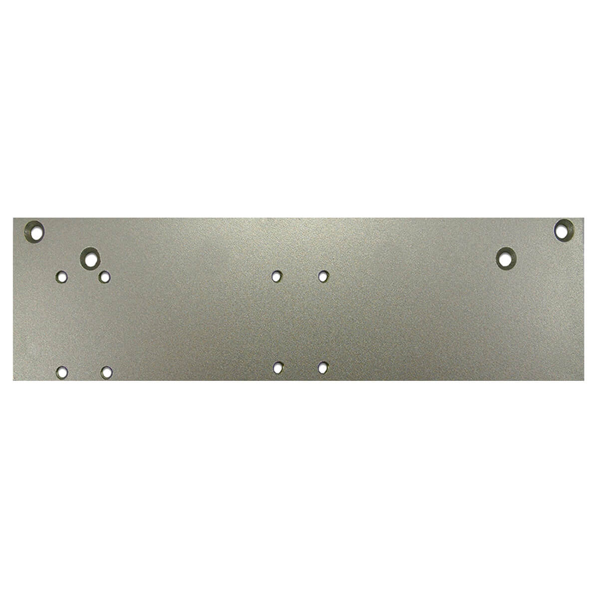 Metal door security plate with multiple mounting holes.