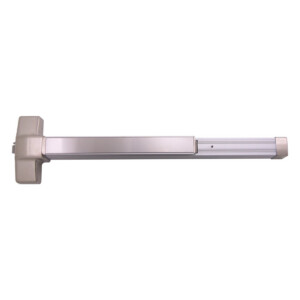 Metal door panic bar with horizontal design.
