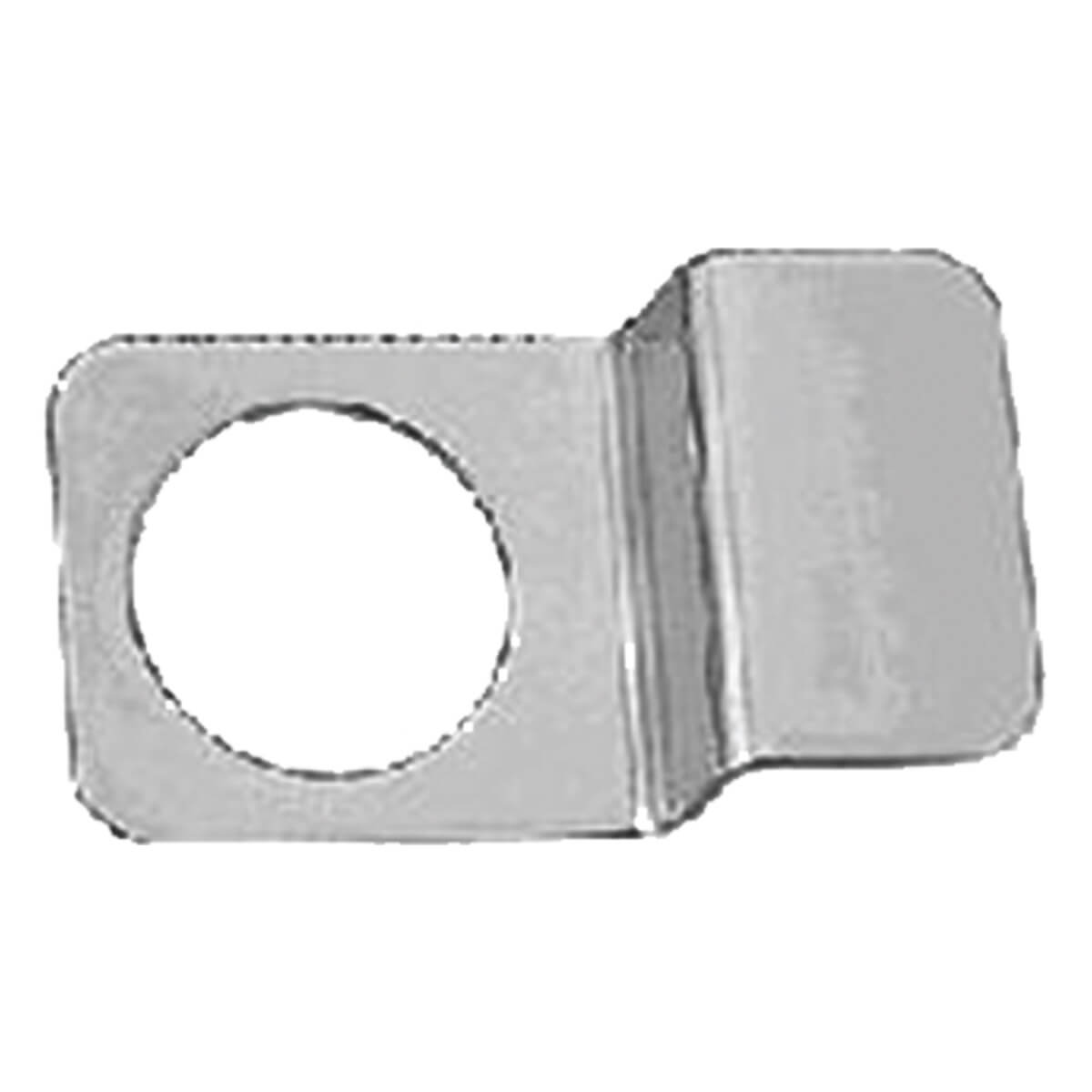 Metal door security bracket with circular cutout.
