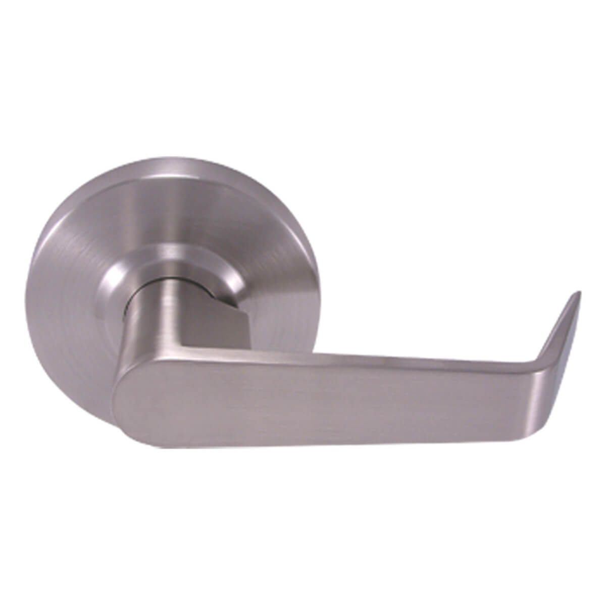 Silver door handle with modern, sleek design.