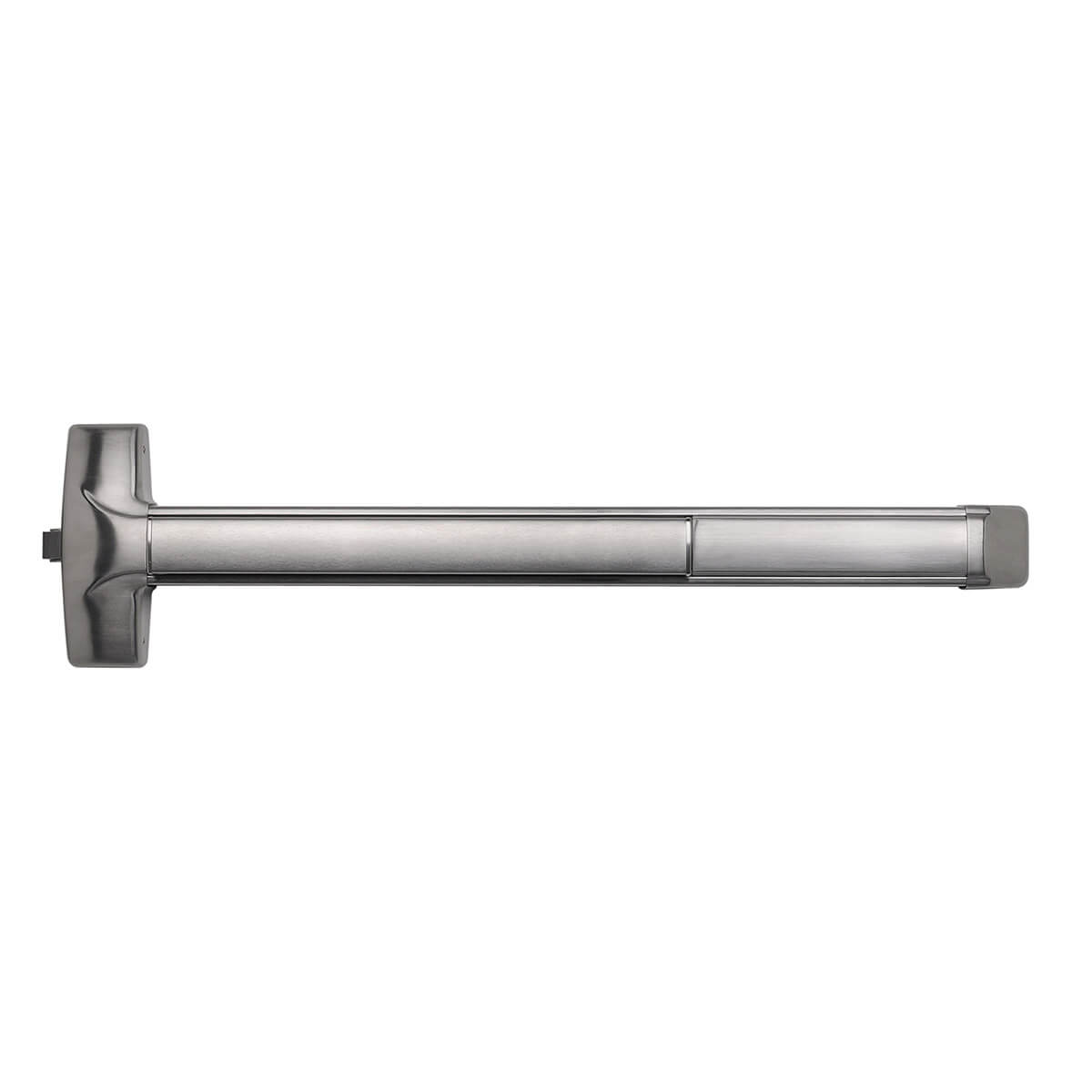 Metal door push bar with sleek, modern design.