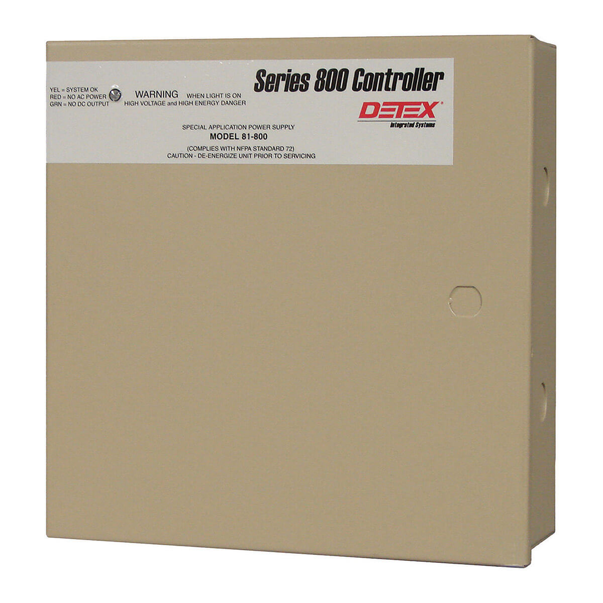 Tan Series 800 Controller box with warning label.