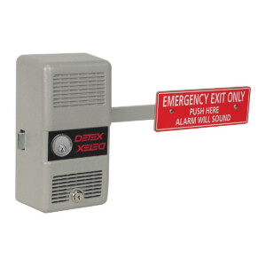 Security device with emergency exit alarm sign.