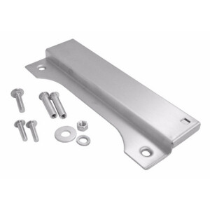 Metal security hardware set with screws and brackets.