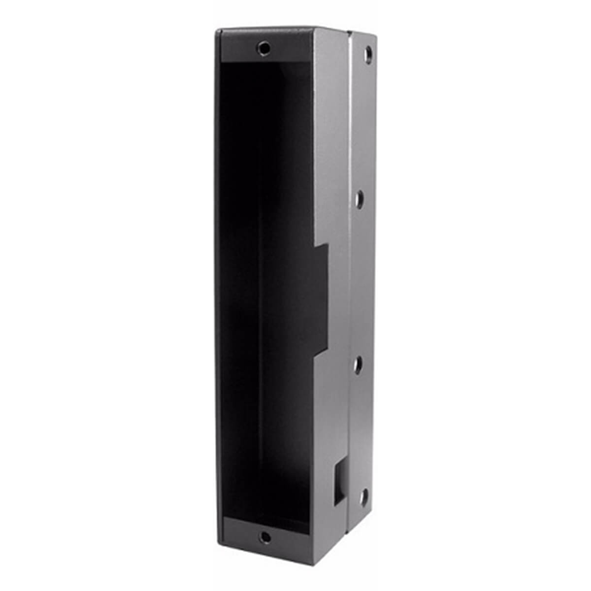 Black metal enclosure for security hardware installation.