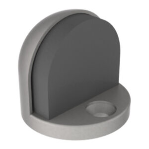 Gray rubber doorstop with mounting hole.