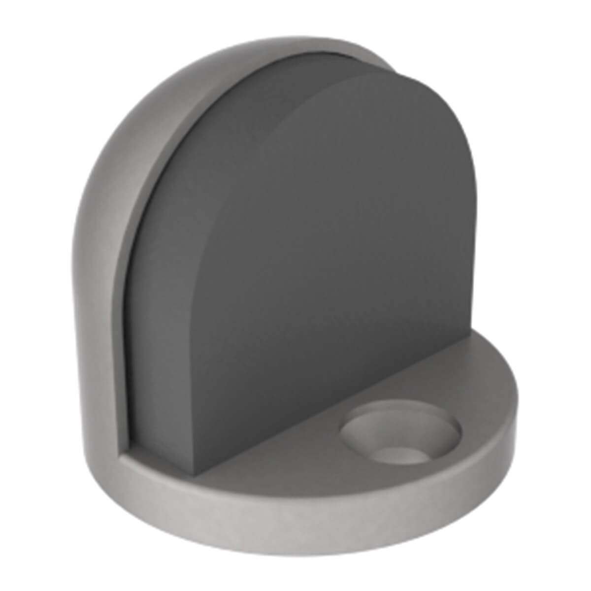 Gray rubber doorstop with mounting hole.