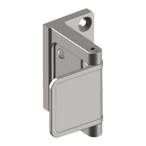 Metal door hinge mounted on a bracket.