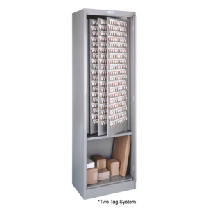 Cabinet with key tags and storage boxes.