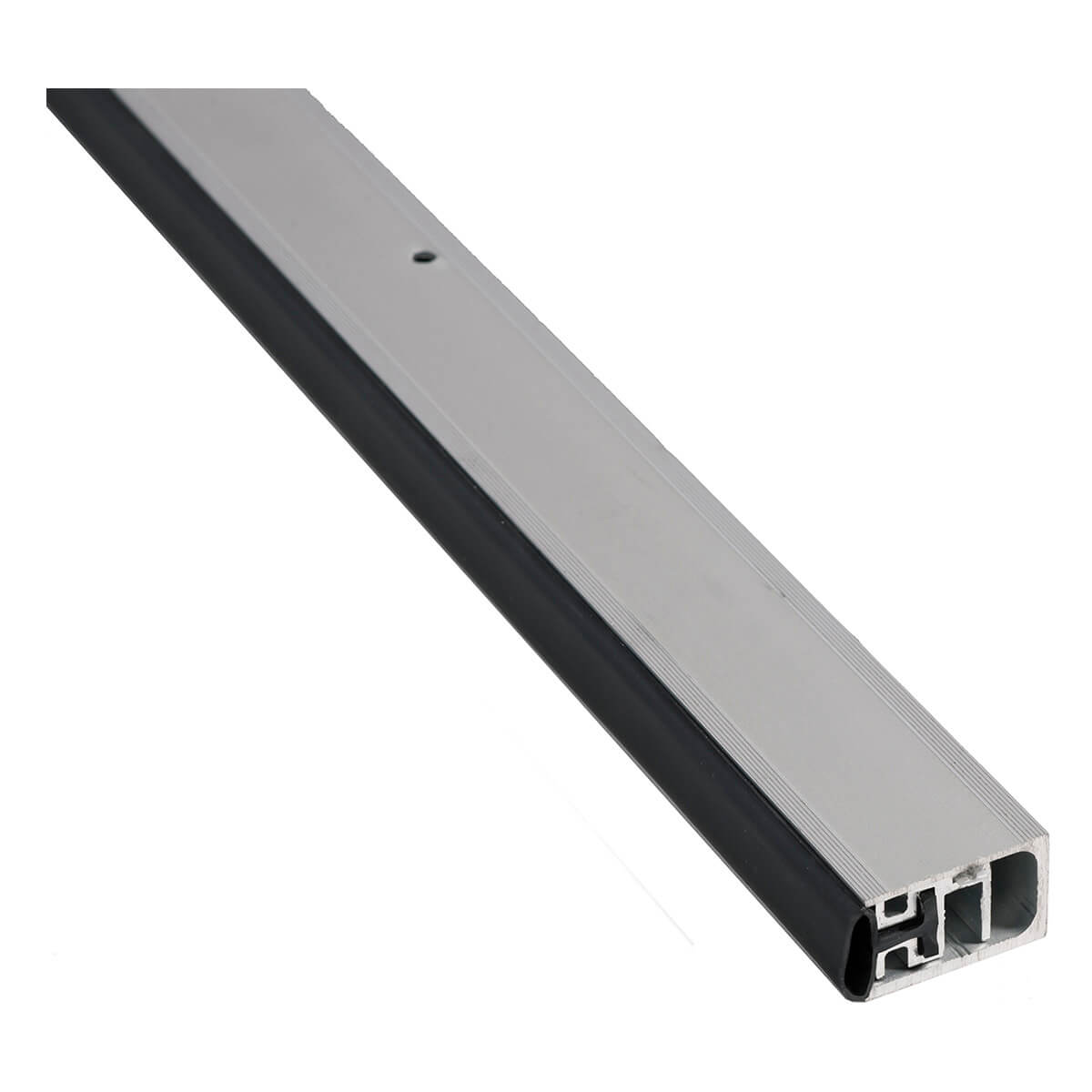 Aluminum door track angled for security hardware.