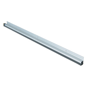 Metal door sweep, angled view, isolated on white background.