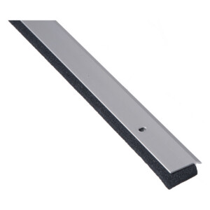 Metal door sweep with rubber insert for sealing.