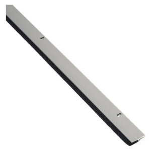 Metal door sweep with black rubber lining.