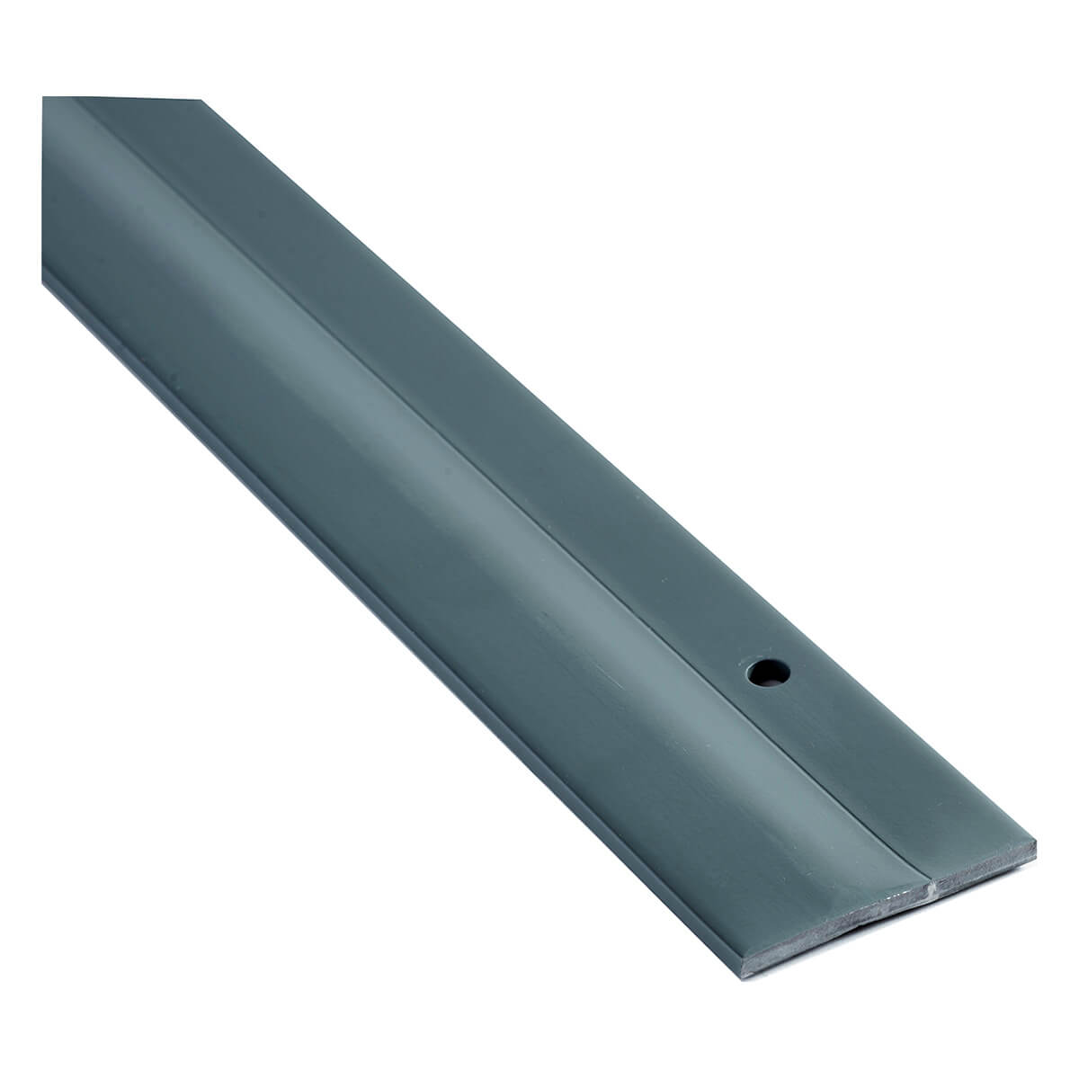 Gray metal strip with screw hole, angled view.