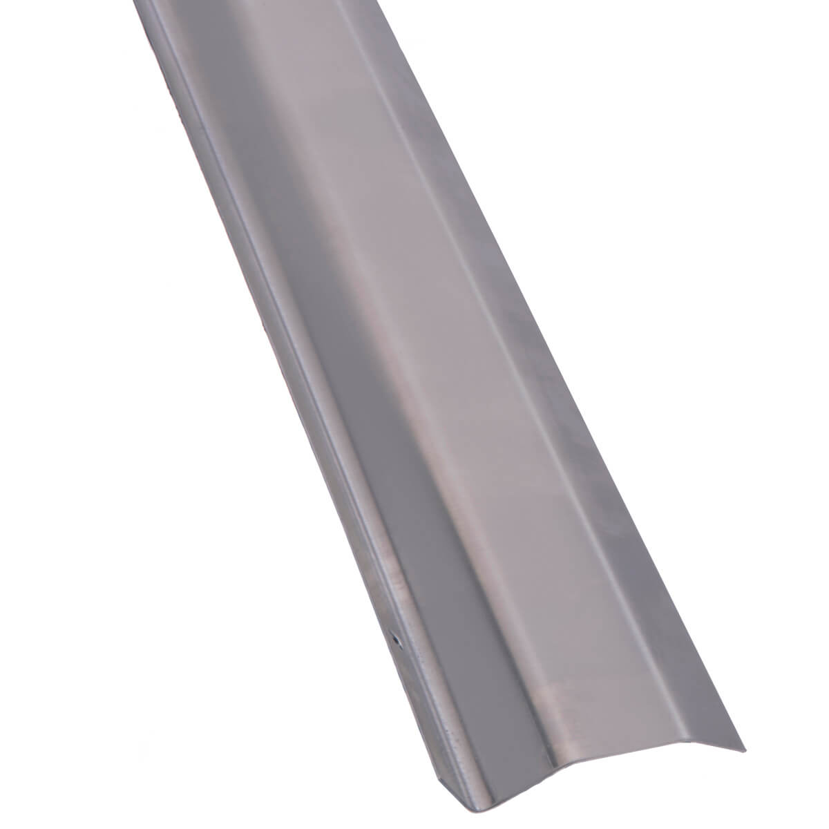 Metal door threshold, angled, close-up view.