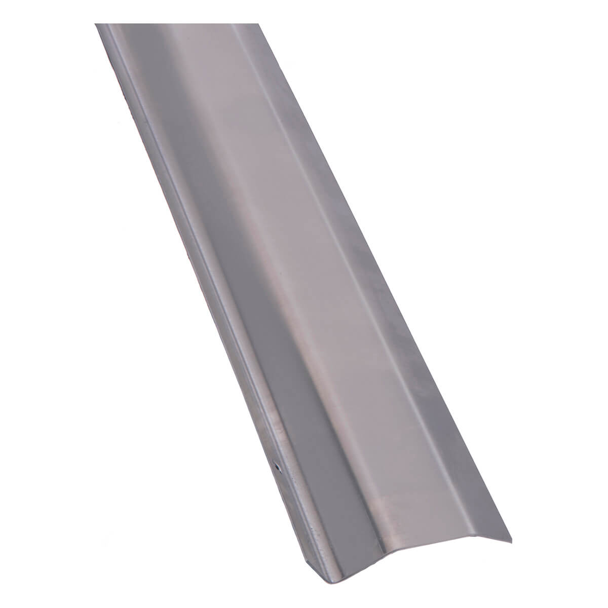 Metal door threshold tapering at edge for sealing.