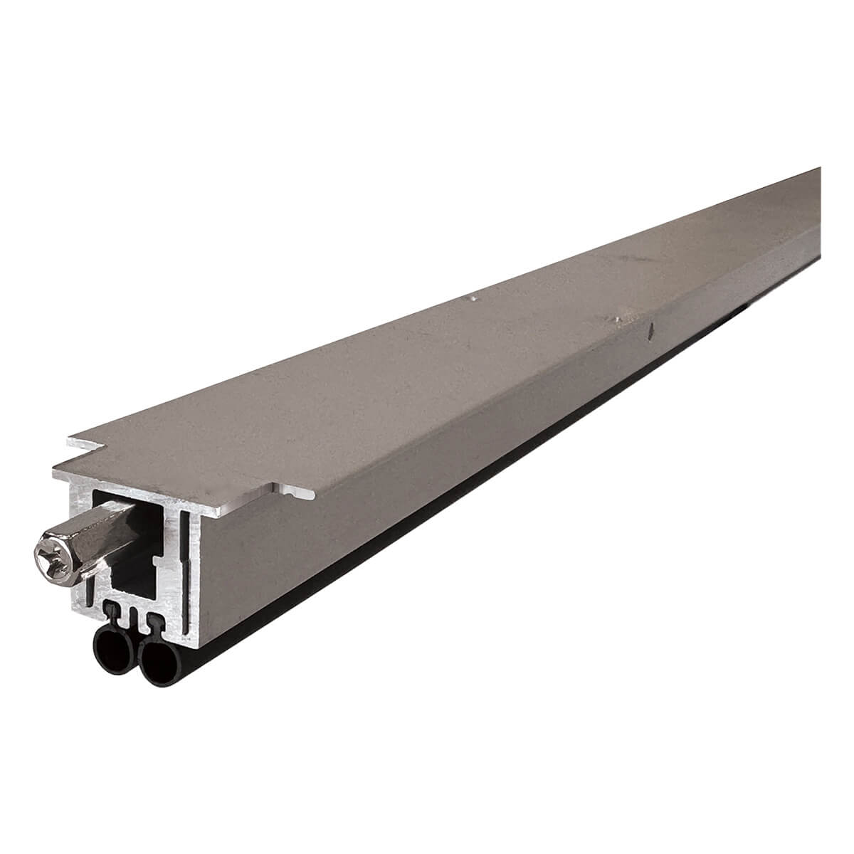 Aluminum door seal bar lying flat.