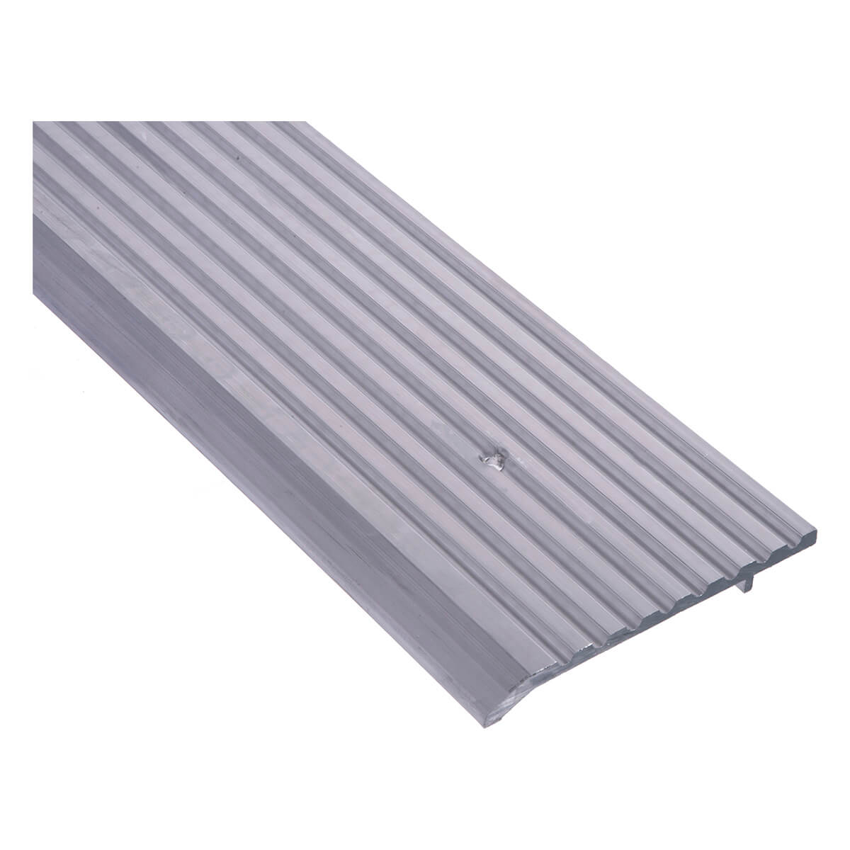 Aluminum threshold with ribbed texture, angled view.