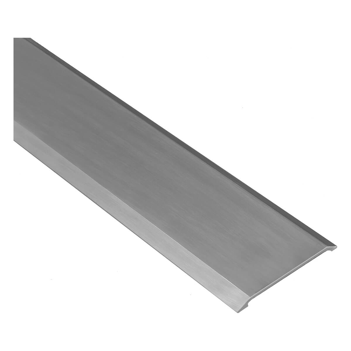 Metal door threshold on white background.
