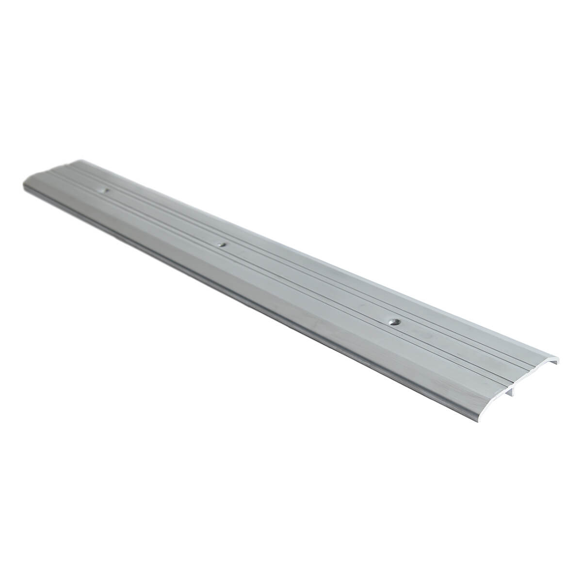 Aluminum door plate with pre-drilled holes.
